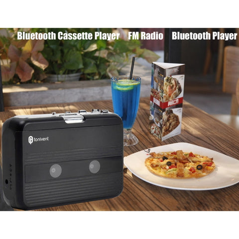 Tonivent TON007B Lettore di cassette a nastro Bluetooth portatile, supporta ingresso e uscita FM/Bluetooth, TON007B Black, TON007B White