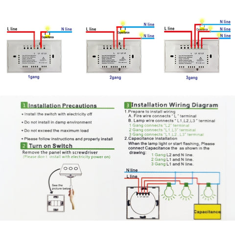 TC120 Wifi interrupteur d'éclairage intelligent interrupteur en verre panneau tactile contrôle vocal interrupteur de réseau sans fil fonction avec Alexa Echo / Google Home