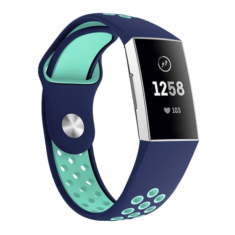 cinturino-in-silicone-bicolore-con-foro-tondo-per-fitbit-charge-3-dimensioni-cinturino-130-195-mm - immagine 1