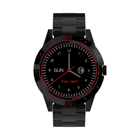 Smart Watch N6 Schermo TFT da 1,3 pollici MTK2502C Bluetooth4.0, cinturino in acciaio inossidabile, supporto cardiofrequenzimetro e contapassi, monitor del sonno e promemoria sedentario, Stainless Steel Watch Strap/Black