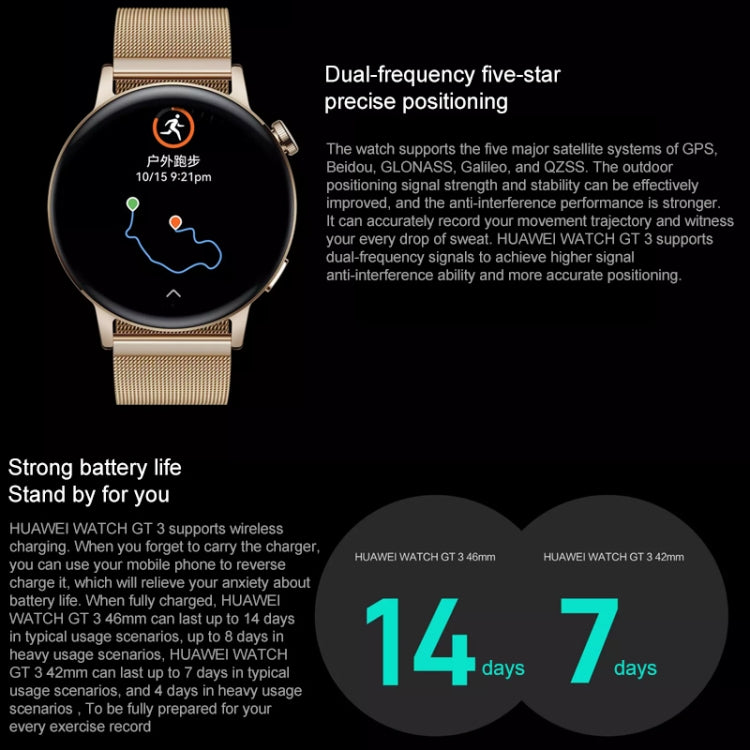 Smartwatch HUAWEI WATCH GT 3 cinturino in gomma da 42 mm, schermo AMOLED da 1,32 pollici, supporto monitoraggio della frequenza cardiaca / GPS / durata della batteria di 7 giorni / NFC, GT 3 42mm Black