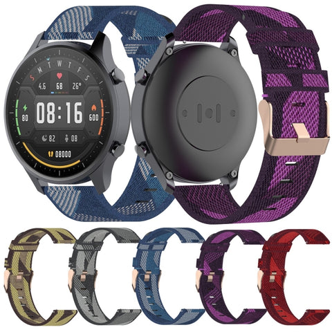 Cinturino per orologio con cinturino da polso in nylon con trama a righe da 22 mm per Xiaomi Mi Watch Color, Garmin Vivoactive 4