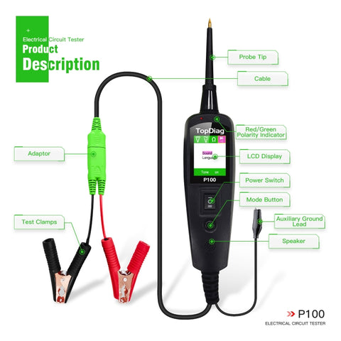 Appareil de diagnostic et analyseur intelligent de circuits pour voiture TopDiag P100, longueur de profondeur : 2 m, TopDiag P100 2m