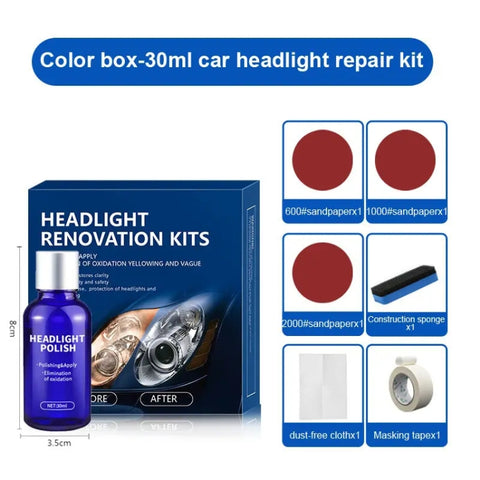Set di liquidi per la riparazione dell'ingiallimento dei graffi dei fari dell'auto, capacità: 30 ml, 30ml