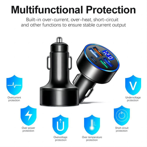 5 in 1 Digital Car Charger with Voltmeter - 3.1A Output