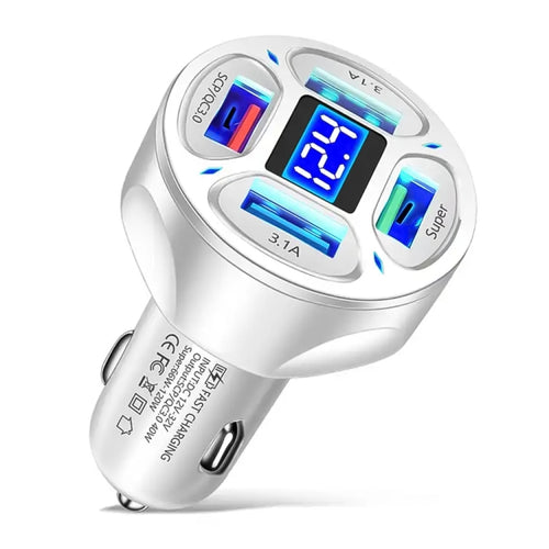66W 4-in-1 Fast Charging Car Charger with Digital Display