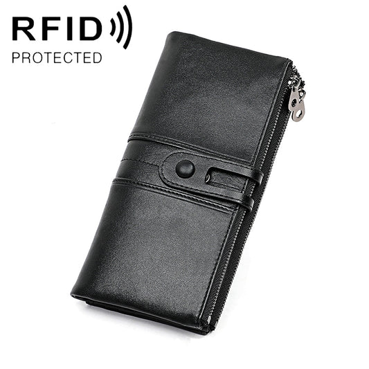Portafoglio RFID antimagnetico pieghevole lungo in pelle di vacchetta 3520 da donna, con scomparti per carte, 3520 Black, 3520 Coffee, 3520 Blue, 3520 Red, 3520 Yellowish-brown