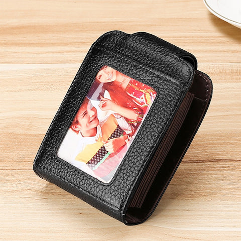 KB189 Portafoglio verticale RFID antimagnetico a forma di organo in pelle di vacchetta con più scomparti per carte, con finestra trasparente, KB189 Black, KB189 Coffee, KB189 Purple, KB189 Rose Red, KB189 Sapphire Blue
