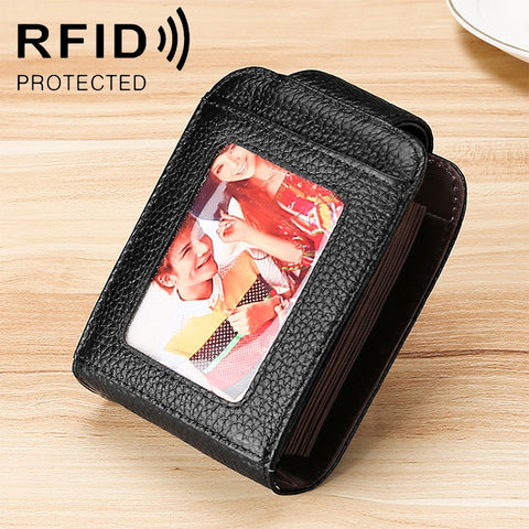 KB189 Portafoglio verticale RFID antimagnetico a forma di organo in pelle di vacchetta con più scomparti per carte, con finestra trasparente, KB189 Black, KB189 Coffee, KB189 Purple, KB189 Rose Red, KB189 Sapphire Blue