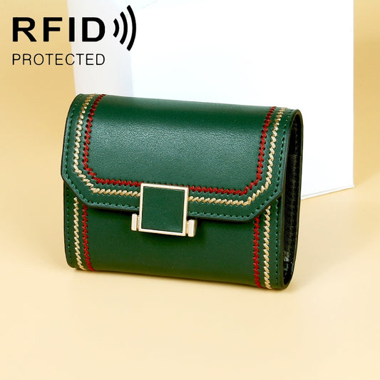 Portafoglio RFID Donna in Pelle di Vacchetta con Bottone a Pressione