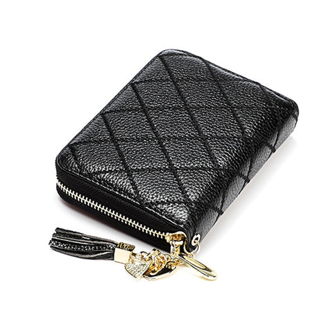 KB213 Diamond Texture Zipper Pelle di vacchetta Doppia fila Forma di organo Slot per card multipli Pochette portafoglio RFID antimagnétique pour femme, KB213 Black, KB213 Pink, KB213 Blue, KB213 Light Pink, KB213 Rose Red