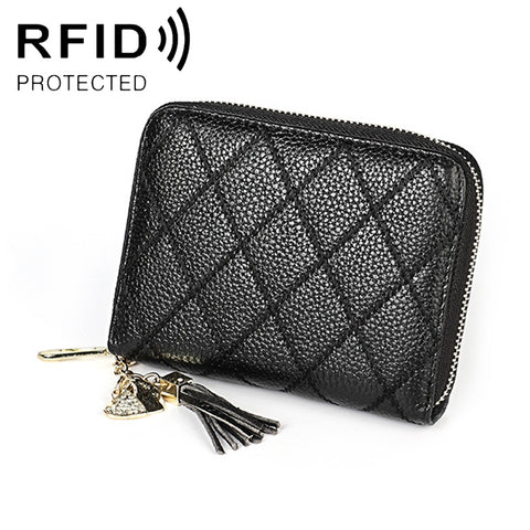 KB213 Diamond Texture Zipper Pelle di vacchetta Doppia fila Forma di organo Slot per card multipli Pochette portafoglio RFID antimagnétique pour femme, KB213 Black, KB213 Pink, KB213 Blue, KB213 Light Pink, KB213 Rose Red
