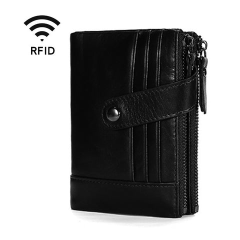TP-196 Portafoglio RFID avec double cerniera, compartiments multiples en peau de vache rétro multifonction
