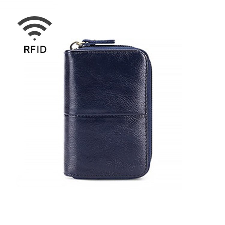 TP-8290 RFID Oil Wax Leather Zipper Change Purse Organ Card Holder