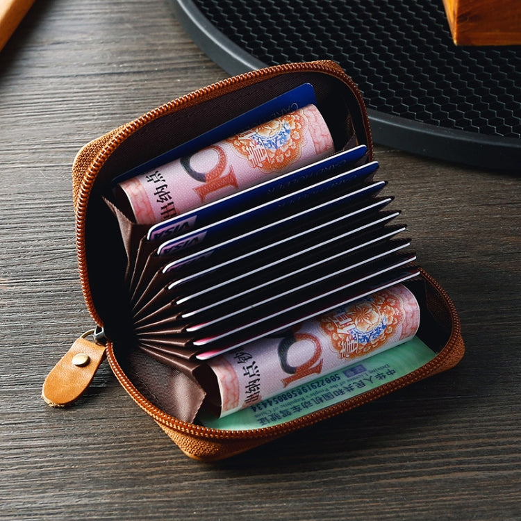 TP-8290 RFID Oil Wax Leather Zipper Change Purse Organ Card Holder