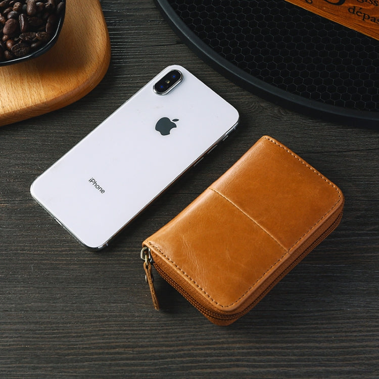 TP-8290 RFID Oil Wax Leather Zipper Change Purse Organ Card Holder