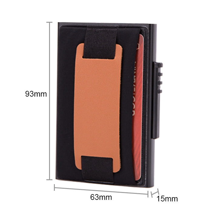 X-32C Automatically Pop-up Card Type Anti-magnetic RFID Anti-theft Men Aluminum Alloy A Dial Button Elastic Bag Wallet with PU Leather Strap            ...