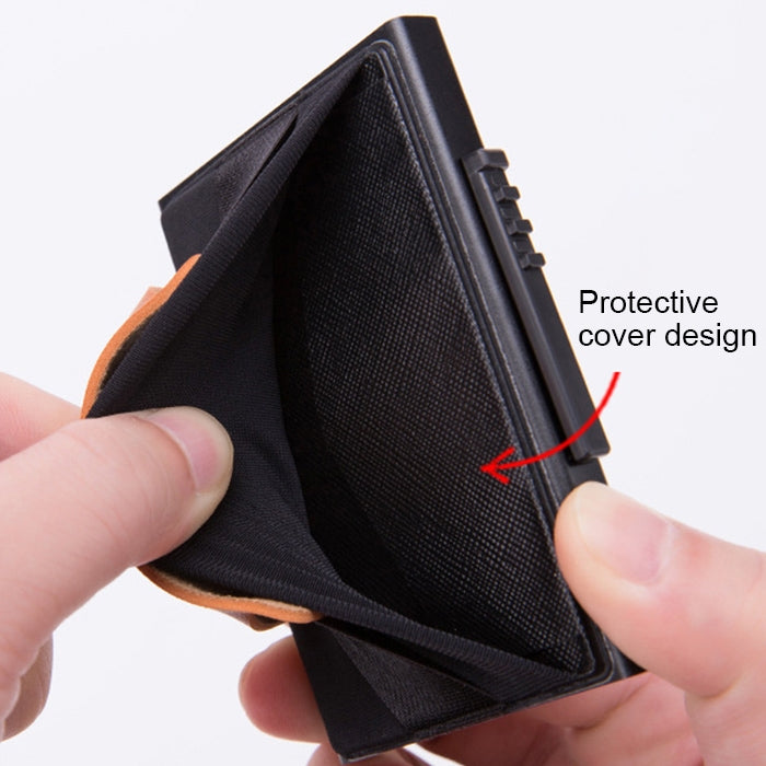 X-32C Automatically Pop-up Card Type Anti-magnetic RFID Anti-theft Men Aluminum Alloy A Dial Button Elastic Bag Wallet with PU Leather Strap            ...