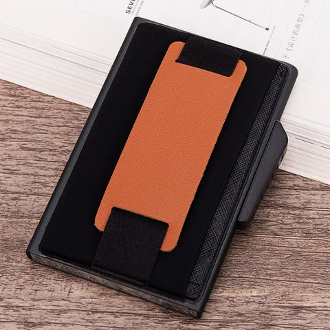 X-32C Tipo di carta pop-up automatica Anti-magnetico RFID Antifurto Uomo Lega di alluminio B Quadrante con pulsante Borsa elastica Portafoglio con cinturino in pelle PU, X-32C B Dial Button Black, X-32C B Dial Button Grey, X-32C B Dial Button Gold