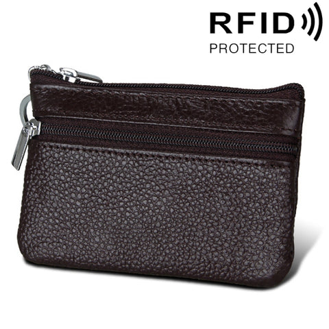 Porta carte di credito orizzontale in tinta unita con cerniera in pelle di vacchetta Porta carte di credito con blocco RFID Custodia protettiva, dimensioni: 11,4 * 7,4 cm