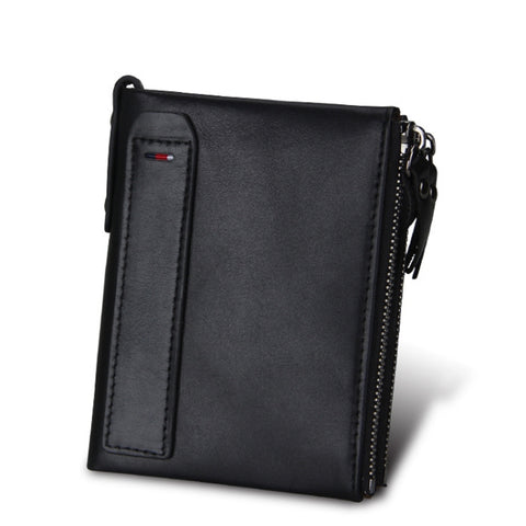 Vera pelle di vacchetta Crazy Horse Texture Doppia cerniera Porta carte di credito stile corto Porta carte di blocco RFID Custodia protettiva per uomo, Dimensioni: 12,1 * 9,4 * 2,7 cm