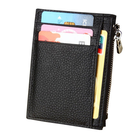 Porta carte di credito in pelle di vacchetta tinta unita con cerniera Porta carte di credito con blocco RFID Porta carte di protezione, dimensioni: 11 * 8 * 1,5 cm