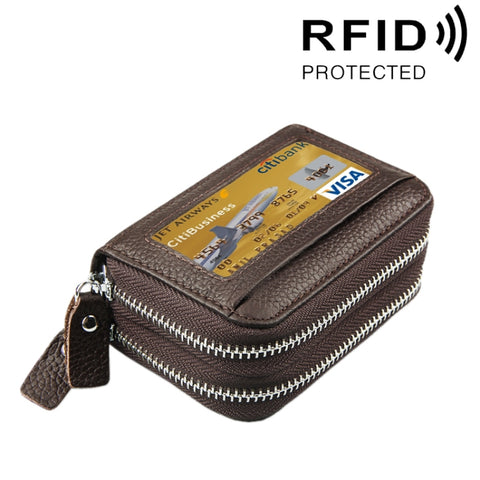 Porte-carte de crédit en vraie peau de vache à double strate avec cernier en teinte unitaire Porte-carte de crédit avec bloc RFID Garde-robe de protection avec 11 emplacements par carte et position pour l'argent, dimensions : 11 * 7,5 * 4,5 cm