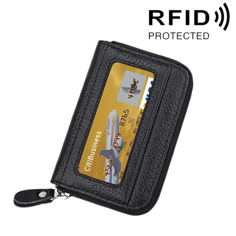 Porta carte di crédito orizzontale con cerniera en tinta unita en vera pelle di vacchetta Porta carte con blocco RFID Custodia protettiva con 12 slot per carte, Dimensioni: 11,5 * 7,5 cm
