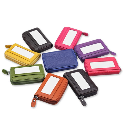 Porta carte di crédito orizzontale con cerniera en tinta unita en vera pelle di vacchetta Porta carte con blocco RFID Custodia protettiva con 12 slot per carte, Dimensioni: 11,5 * 7,5 cm