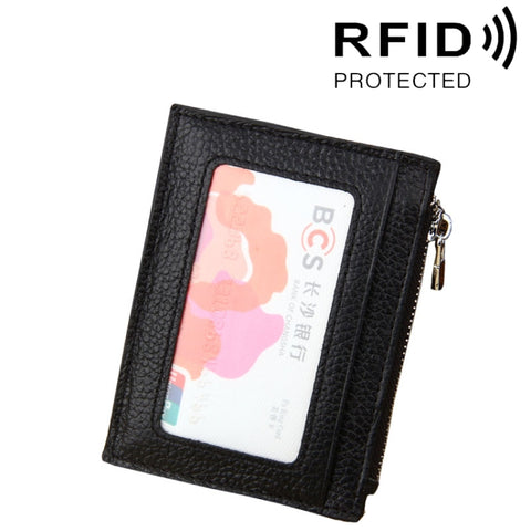 Porta carte de crédit Porta carte con cerniera en cuir de vachette tinta unita Porta carte con blocco RFID Proteggi portamonete, dimensioni: 11 * 8 * 1,5 cm