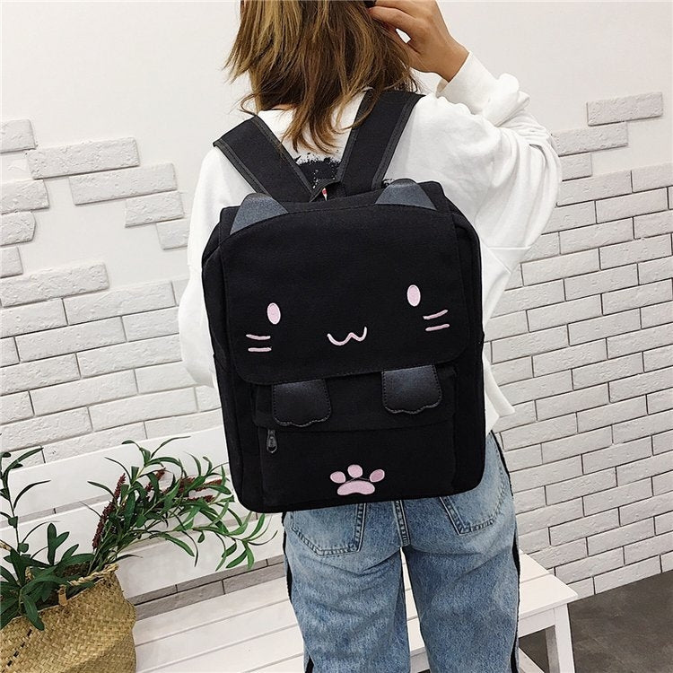 Cat Shape Canvas Backpack for Stylish Everyday Use