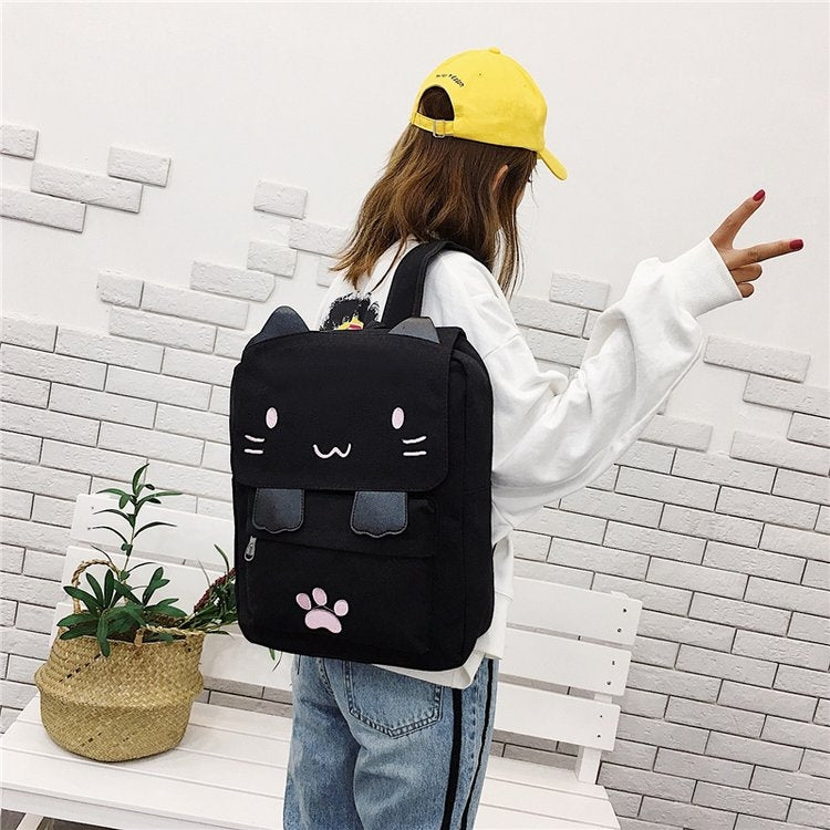 Cat Shape Canvas Backpack for Stylish Everyday Use