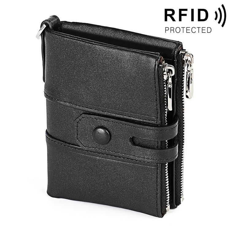 Retro RFID Wallet for Men with Double Zipper & Card Slots
