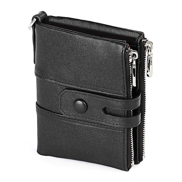 Retro RFID Wallet for Men with Double Zipper & Card Slots