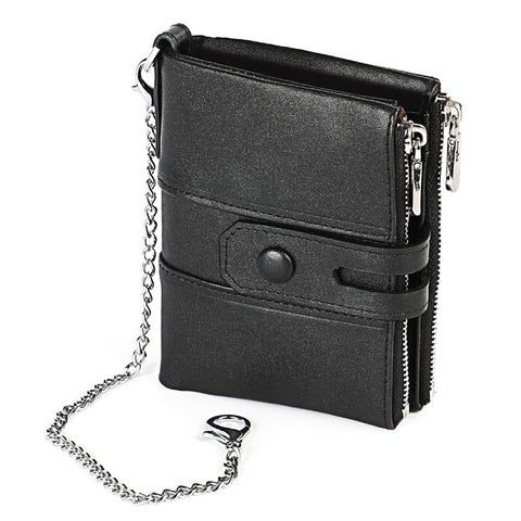 LT3529 Portafoglio con catena RFID antimagnetico con doppia cerniera con texture retrò Crazy Horse e slot per carte