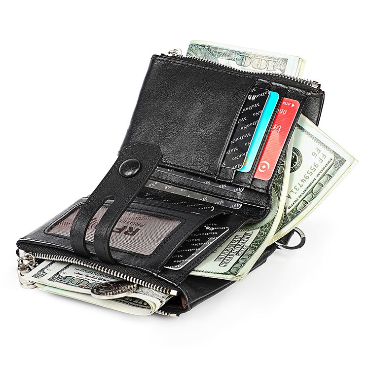 Retro Double Zipper RFID Wallet with Card Slots for Travel