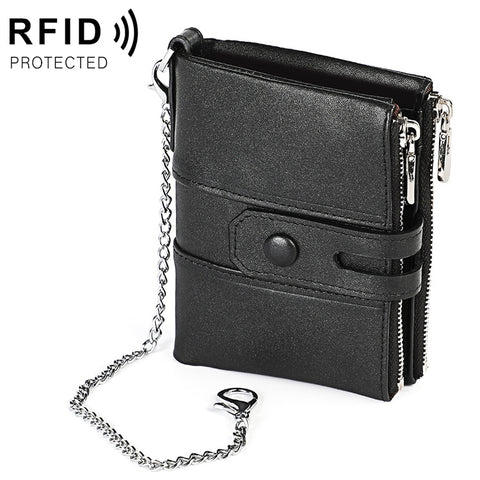 LT3529 Portafoglio con catena RFID antimagnetico con doppia cerniera con texture retrò Crazy Horse e slot per carte
