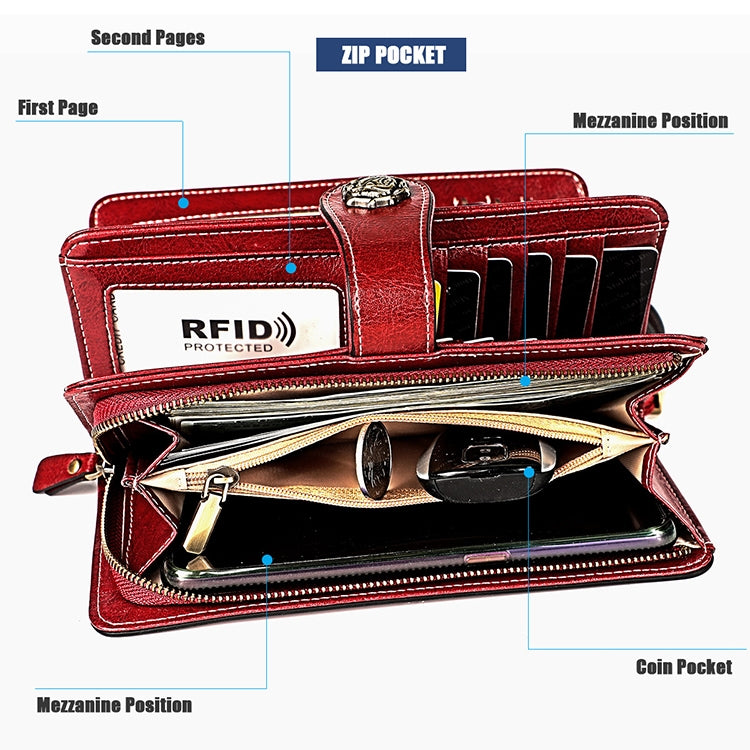 Large Capacity RFID Wallet Clutch for Women with Card Slots