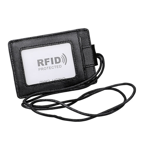 KB153 Badge porte-carte d'identité en peau RFID antimagnétique avec cordon