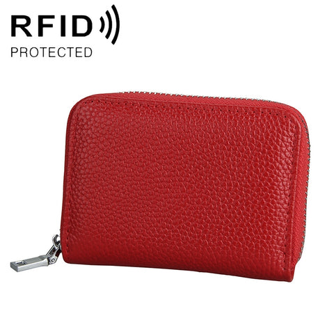 Portafoglio porta carte di grande capacità con cerniera in pelle con texture litchi RFID antimagnetico KB205