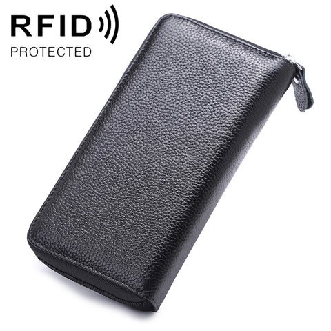 902 Borsa per cellulare con portafoglio a mano di grande capacità con texture Litchi RFID antimagnetica con slot per carte