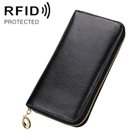 906 Borsa per cellulare con portafoglio a mano di grande capacità con texture Litchi RFID antimagnetica con slot per carte
