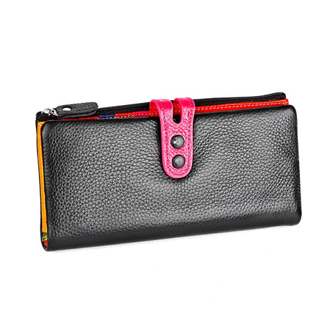 Portafoglio da donna con cerniera in pelle con texture Litchi 3572 Borsa di grande capacità