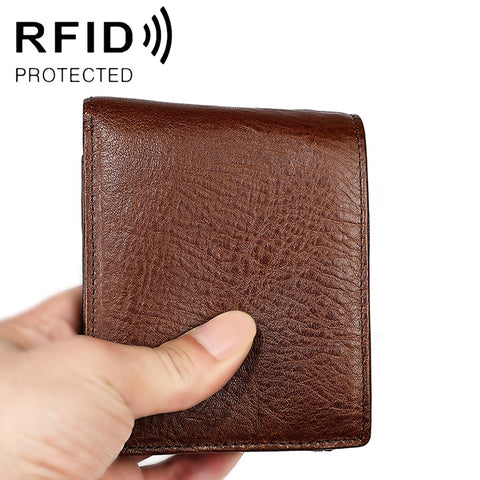 8018 Portefeuille en peau avec texture Crazy Horse à la mode rétro RFID antimagnétique pour hommes et femmes, 8018