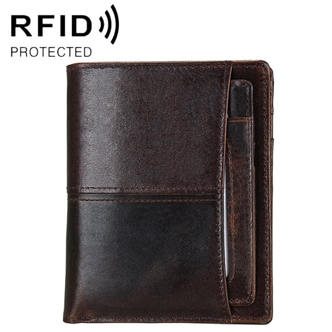 8232 Portafoglio de uomo en pelle cerata a olio antimagnetico RFID avec portacarte staccabile, 8232