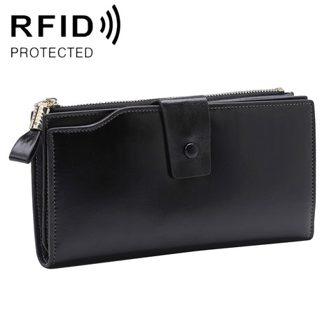 8236 Porte-monnaie pour femme en peau de vache à huile multifonction RFID antimagnétique Bourse de grande capacité