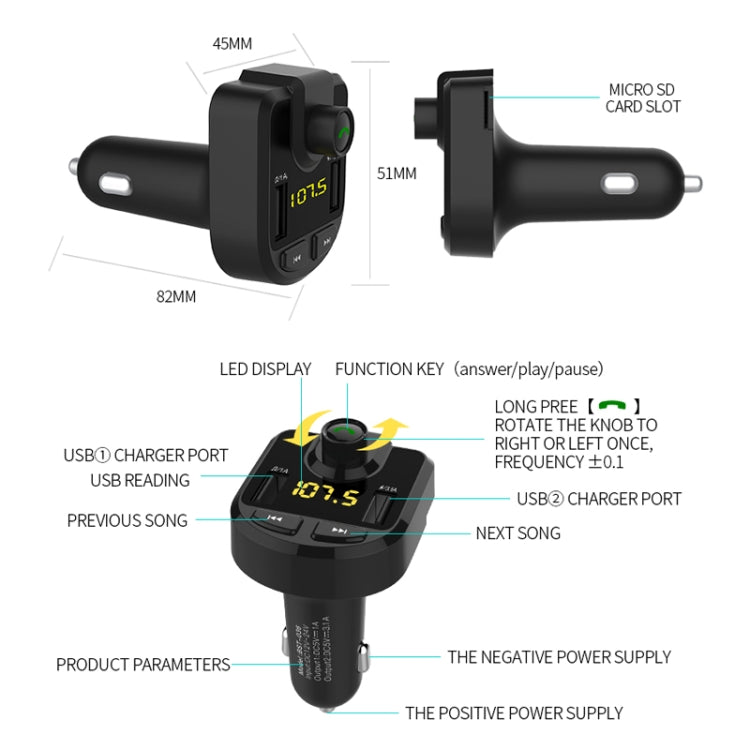 Dual USB Car Charger with Bluetooth and SD Card Support