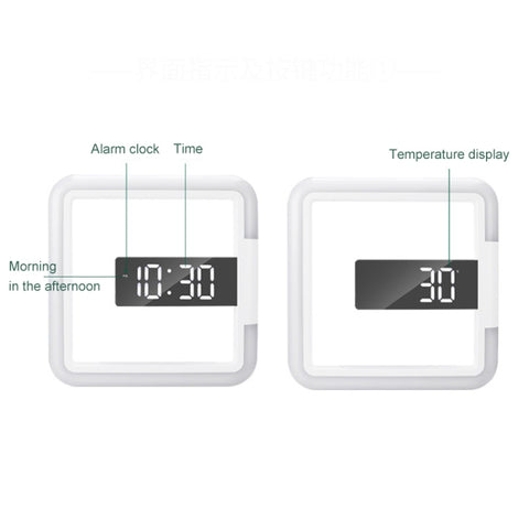 TS-S28-W Termometro quadrato RGB multifunzione Sveglia digitale Orologio da parete cavo a specchio a LED, RGB Termometro Orologio