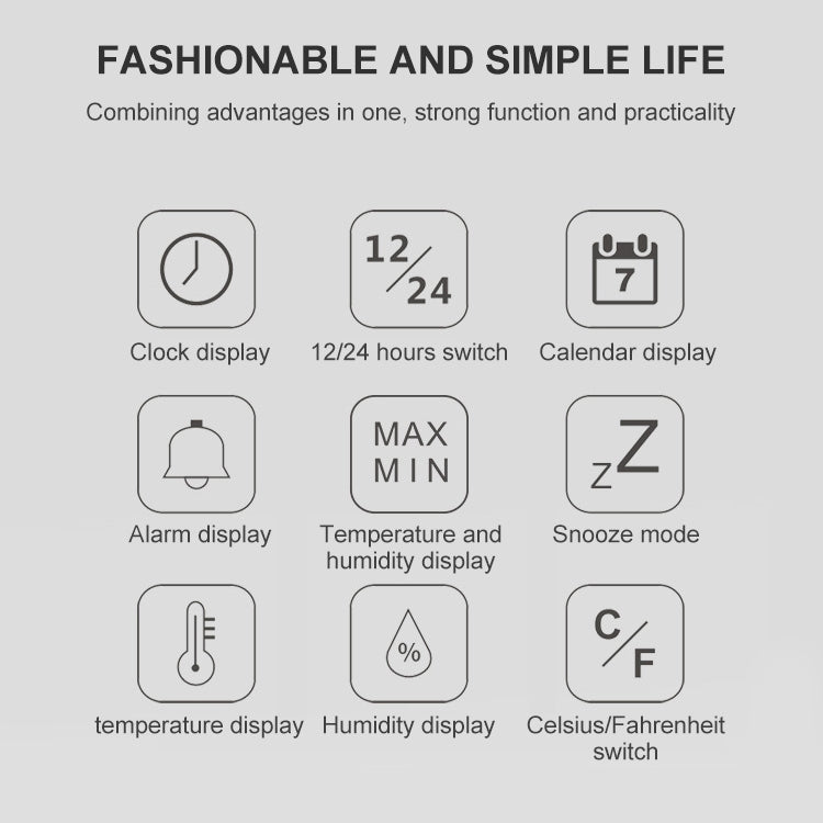 TS-8608 Orologio multifunzione con schermo grande Termometro igrometro creativo per uso domestico, TS-8608
