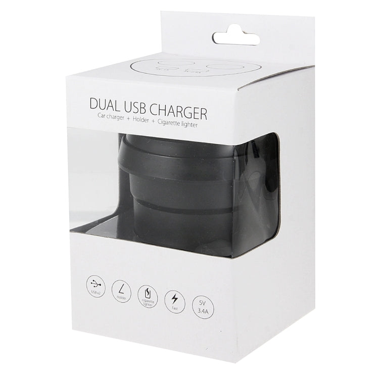 Dual USB Car Charger with Holder - 5V 1A & 2.4A Ports
